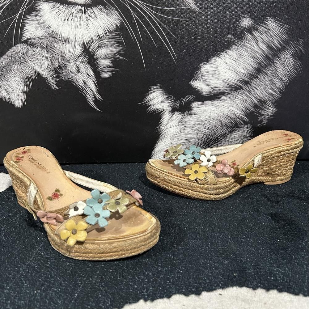 Belmani Espadrille Sandal Women Beige Floral Leather Wedge Heel Platform Slip-On